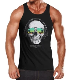 Tanktop Herren Tank-Top Totenkopf Kopfhrer Musik Party Skull Sonnenbrille mit Print