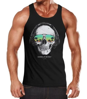 Neverless Tanktop Herren Totenkopf Kopfhrer Musik Party Skull Sonnenbrille mit Print
