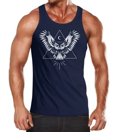 Tanktop Herren Tanktop Eule Muskelshirt Tank Top Muscle Shirt mit Print