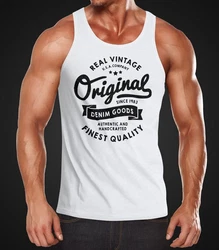 Neverless Tanktop Herren Original Denim Goods Vintage Druck Creme/Weiß/Orange