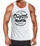 Neverless Tanktop Herren Original Denim Goods Vintage Druck Creme/Weiß/Orange