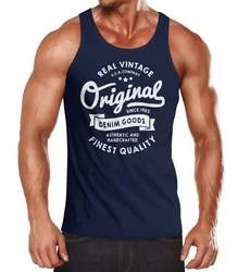 Neverless Tanktop Herren Original Denim Goods Vintage Druck Dunkelblau