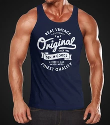 Neverless Tanktop Herren Original Denim Goods Vintage Druck Dunkelblau