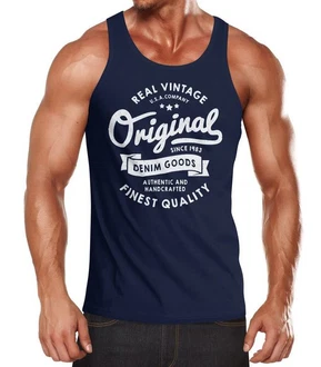 Neverless Tanktop Herren Original Denim Goods Vintage Druck