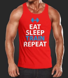 MoonWorks Tanktop Herren Eat Sleep Train Repeat Bodybuilder Fitness Gym Rot/Dunkelrot