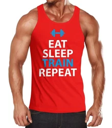 MoonWorks Tanktop Herren Eat Sleep Train Repeat Bodybuilder Fitness Gym Rot/Dunkelrot