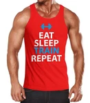 MoonWorks Tanktop Herren Eat Sleep Train Repeat Bodybuilder Fitness Gym Rot/Dunkelrot