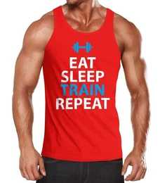 Tanktop Herren Tanktop Eat Sleep Train Repeat Bodybuilder Fitness Gym mit Print