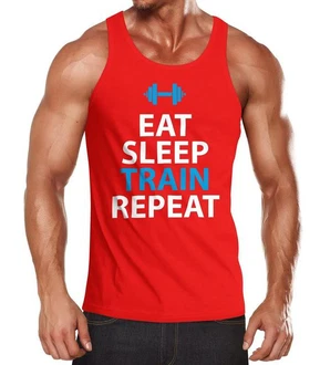 MoonWorks Tanktop Herren Eat Sleep Train Repeat Bodybuilder Fitness Gym Rot/Dunkelrot