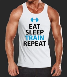 MoonWorks Tanktop Herren Eat Sleep Train Repeat Bodybuilder Fitness Gym Schwarz/Blau/Weiß