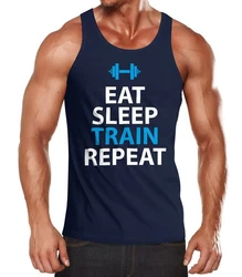 MoonWorks Tanktop Herren Eat Sleep Train Repeat Bodybuilder Fitness Gym Dunkelblau/Blau/Hellblau/Schwarz
