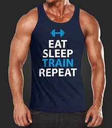 MoonWorks Tanktop Herren Eat Sleep Train Repeat Bodybuilder Fitness Gym Dunkelblau/Blau/Hellblau/Schwarz