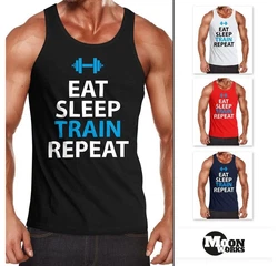 MoonWorks Tanktop Herren Eat Sleep Train Repeat Bodybuilder Fitness Gym Dunkelblau/Blau/Hellblau/Schwarz