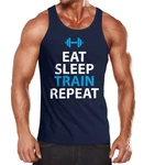 MoonWorks Tanktop Herren Eat Sleep Train Repeat Bodybuilder Fitness Gym Dunkelblau/Blau/Hellblau/Schwarz