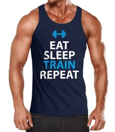 Tanktop Herren Tanktop Eat Sleep Train Repeat Bodybuilder Fitness Gym mit Print