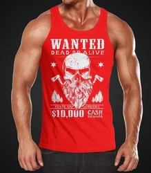Neverless Tanktop Herren Tank-Top Holzfäller Totenkopf mit Bart Rot
