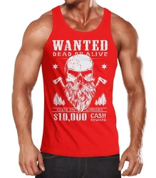 Neverless Tanktop Herren Tank-Top Holzfäller Totenkopf mit Bart Rot