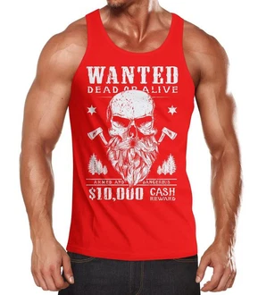Neverless Tanktop Herren Tank-Top Holzfäller Totenkopf mit Bart Rot