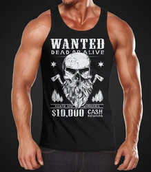 Neverless Tanktop Herren Tank-Top Holzfäller Totenkopf mit Bart Schwarz/Rot/Dunkelblau/Beige