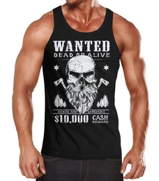 Tanktop Herren Tank-Top Holzfller Totenkopf mit Bart mit Print