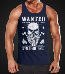 Neverless Tanktop Herren Tank-Top Holzfäller Totenkopf mit Bart Dunkelblau/Blau