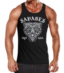 Neverless Tanktop Herren Tank-Top Tiger Vintage Print Grün/Braun/Dunkelblau/Rosa/Dunkelgrün/Blau