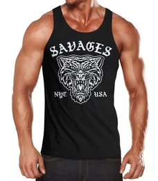 Tanktop Herren Tank-Top Tiger Vintage Print Muskelshirt Muscle Shirt mit Print