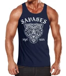 Neverless Tanktop Herren Tank-Top Tiger Vintage Print Dunkelblau/Blau/Grün
