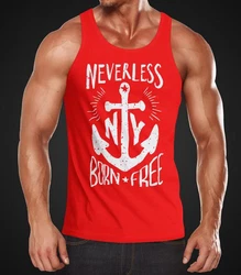 Neverless Tanktop Herren Tank Top Anker Born Free Anchor Sailing Dunkelblau/Rot