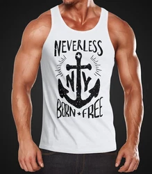 Neverless Tanktop Herren Tank Top Anker Born Free Anchor Sailing Dunkelblau/Dunkelgrau