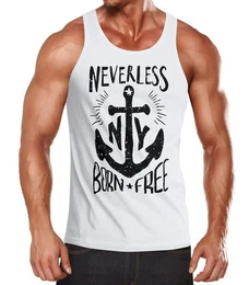Tanktop Herren Tank Top Anker Born Free Anchor Sailing Muskelshirt Slim Fit mit Print