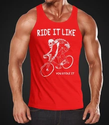 MoonWorks Tanktop Herren Rennrad Fahrrad Bike Ride it like you stole it Rot