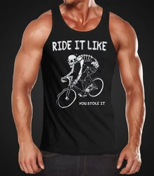 MoonWorks Tanktop Herren Rennrad Fahrrad Bike Ride it like you stole it Braun/Schwarz