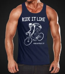MoonWorks Tanktop Herren Rennrad Fahrrad Bike Ride it like you stole it Dunkelblau/Blau