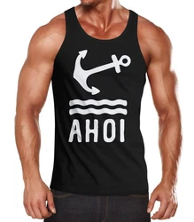 Neverless Tanktop Herren Anker Ahoi Schwarz/Dunkelblau/Hautfarben