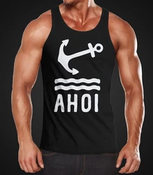 Neverless Tanktop Herren Anker Ahoi Schwarz/Dunkelblau/Hautfarben