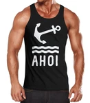Neverless Tanktop Herren Anker Ahoi Schwarz/Dunkelblau/Hautfarben