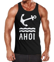 Neverless Tanktop Herren Anker Ahoi Schwarz/Dunkelblau/Hautfarben