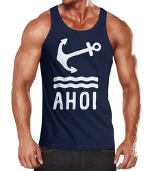 Neverless Tanktop Herren Anker Ahoi Dunkelblau/Blau