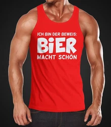 MoonWorks Herren Tanktop Ich bin der Beweis Bier macht schn  Dunkelrot/Schwarz/Rot/Braun