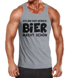 MoonWorks Herren Tanktop Ich bin der Beweis Bier macht schn  Schwarz/Hellgrau/Braun/Dunkelgrau