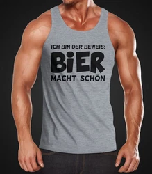 MoonWorks Herren Tanktop Ich bin der Beweis Bier macht schn  Schwarz/Hellgrau/Braun/Dunkelgrau