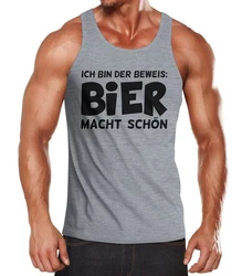 MoonWorks Herren Tanktop Ich bin der Beweis Bier macht schn  Schwarz/Hellgrau/Braun/Dunkelgrau