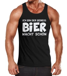 MoonWorks Herren Tanktop Ich bin der Beweis Bier macht schn  Schwarz/Braun/Dunkelrot