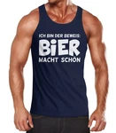 MoonWorks Herren Tanktop Ich bin der Beweis Bier macht schn  Dunkelblau/Schwarz/Hellblau/Braun