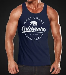 Neverless Tanktop Herren California Republic Muskelshirt Dunkelblau/Blau/Rot
