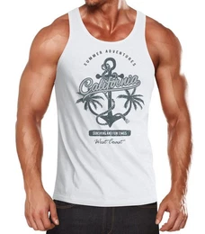 Tanktop Herren Tank-Top Anker Palmen Anchor Palms Muskelshirt Muscle Shirt Slim Fit Baumwolle mit Print