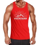 MoonWorks Herren Tanktop The Mountains are Calling and I must go Rot/Türkis/Dunkelrot