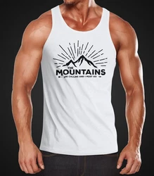 MoonWorks Herren Tanktop The Mountains are Calling and I must go Türkis/Fliederfarben/Weiß