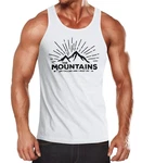 MoonWorks Herren Tanktop The Mountains are Calling and I must go Türkis/Fliederfarben/Weiß